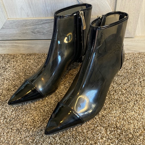 Zara Trafaluc Clear Vinyl Black Pointed Toe Zip Up Heeled Shoes EU  35 US 5-5.5 - Picture 5 of 14